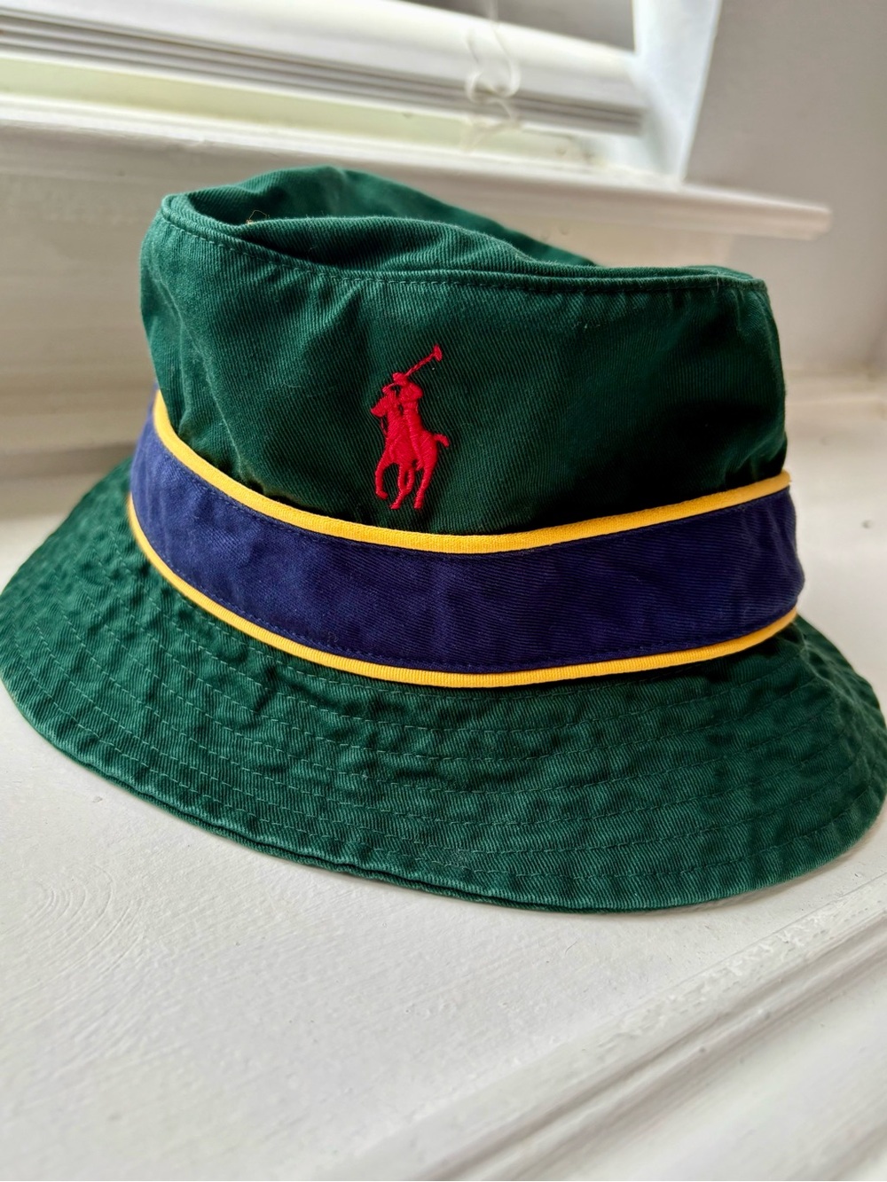 Polo by Ralph Lauren Green Bucket Hat with Red Polo Logo and Navy Band